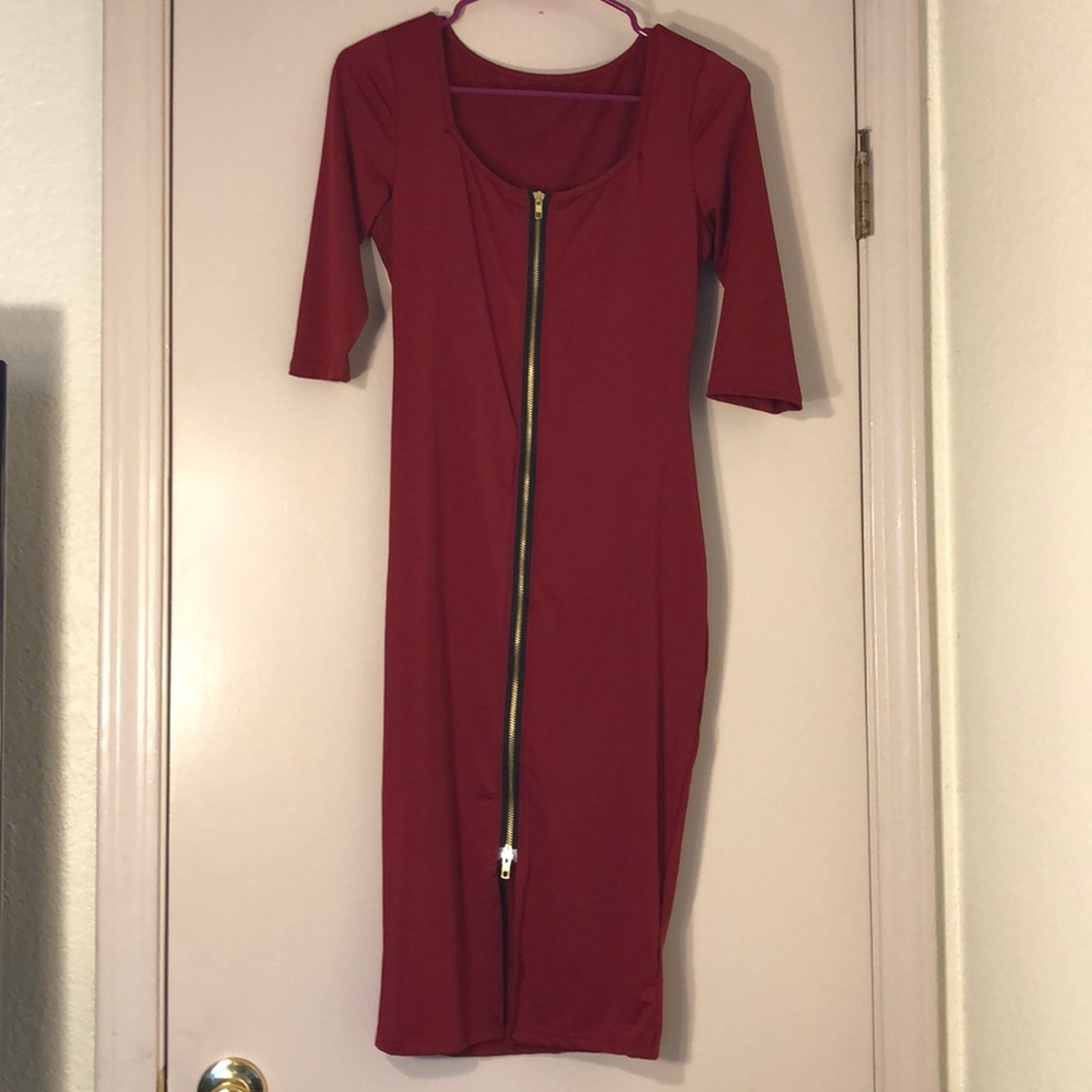 Red, body fitting dress
